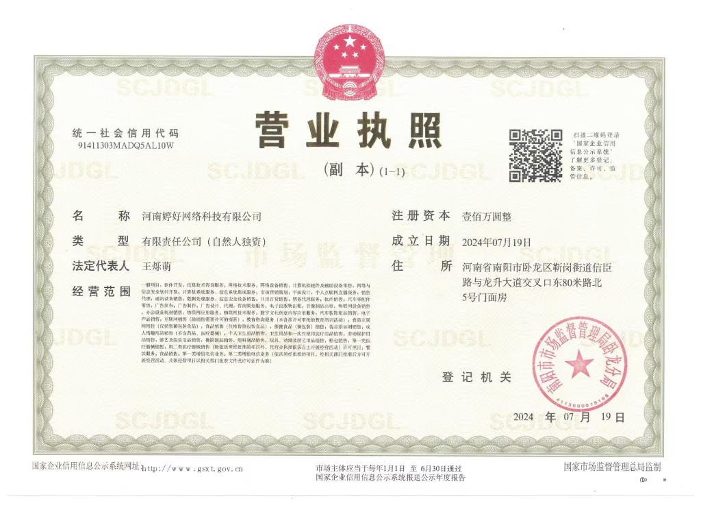 河南婷好网络科技有限公司营业执照
